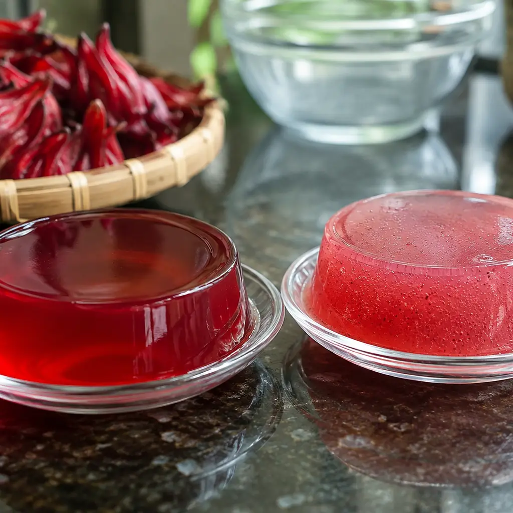 Cách làm thạch rau câu atiso đỏ trong veo, vị chua ngọt tự nhiên 3 So sánh thạch atiso đỏ trong veo và thạch bị đục bọt