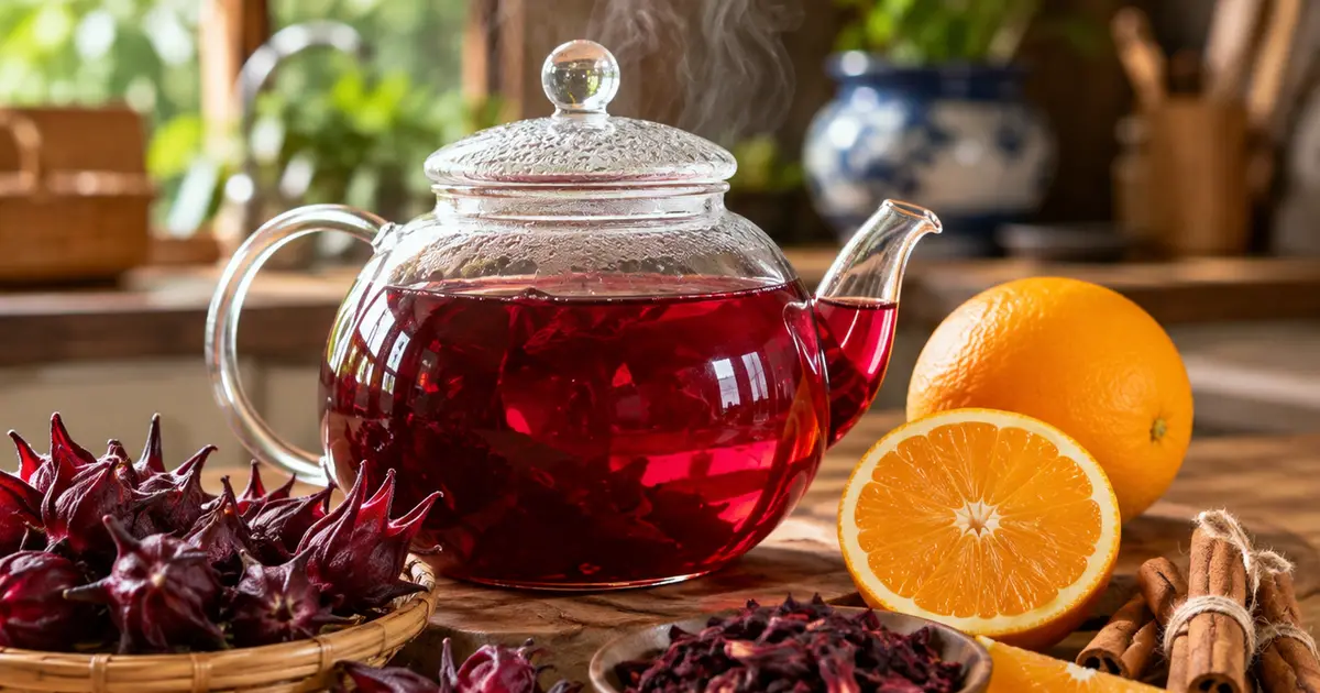 Trà atiso đỏ cam quế nấu từ hoa tươi và hoa khô