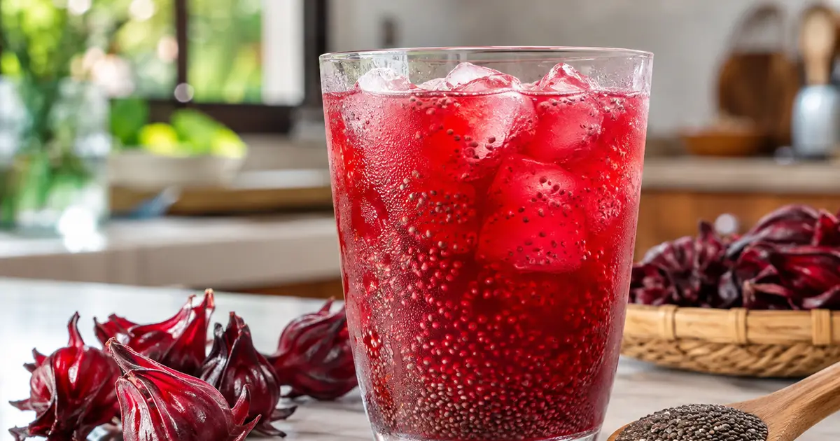 Nước atiso đỏ hạt chia ít đường màu đỏ thanh mát