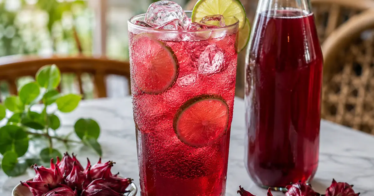 Soda atiso đỏ với chanh tươi màu đỏ đẹp và nhiều bọt ga