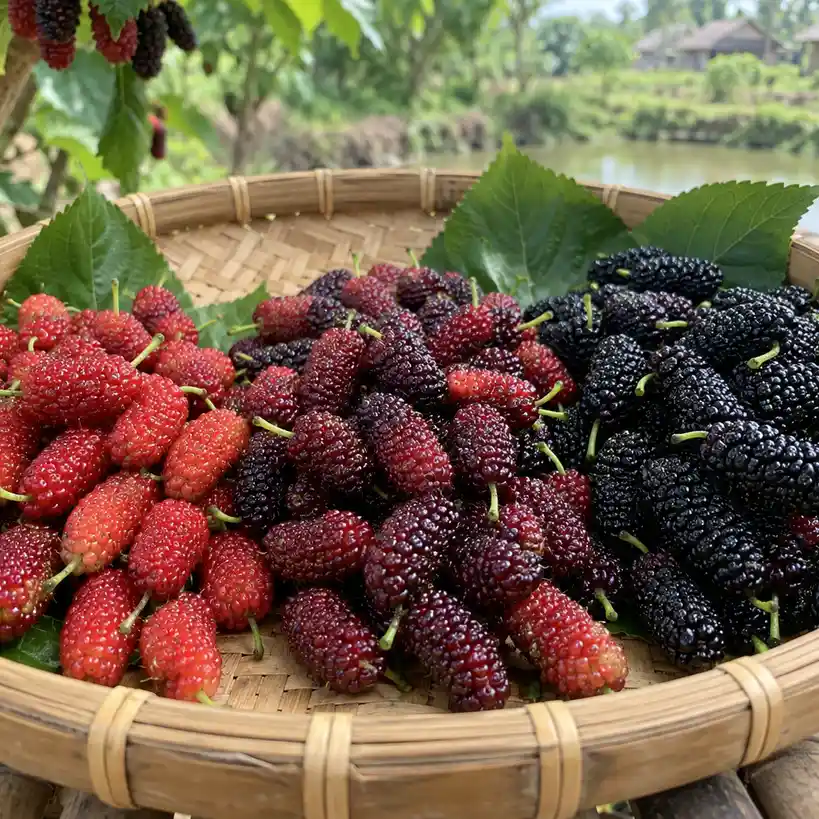 Dâu tằm hái xuống có chín thêm không? Cách chọn quả đúng độ chín 2 So sánh dâu tằm đỏ, đỏ tím và tím đen khi thu hoạch